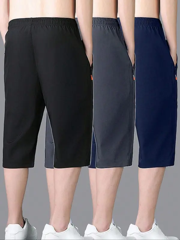 Men's Letter Print Quick Drying Capri Pants, Casual Comfy Breathable Cropped Pants for Summer, Men's Bottoms for Daily Wear 2