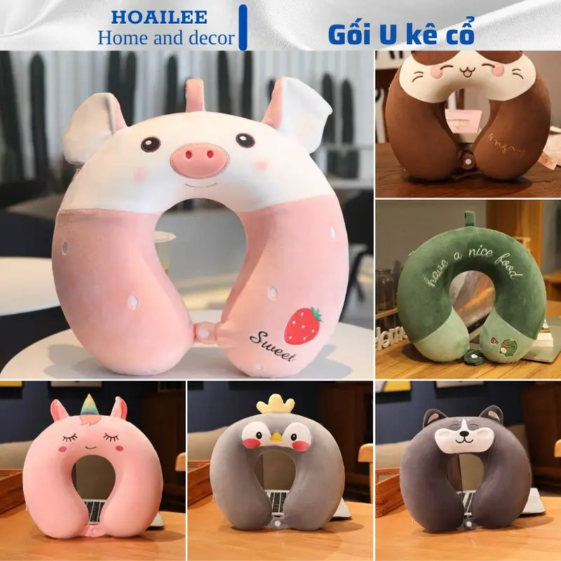 Gối chữ U, kích thước 32x30cm hàng nhập khẩu tựa cổ hình thú Phụ Kiện đi du lịch, đi xe ô tô, ngồi văn phòng...chống mỏi cổ mẫu mã đa dạng