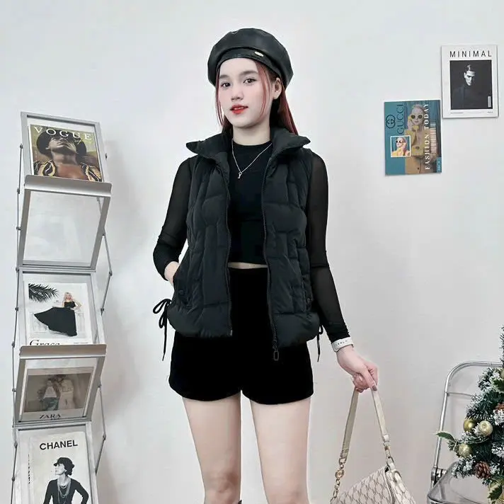 Áo phao zile nữ chất nhung lì mềm mịn, 3 lớp dày dặn, có dây rút 2 bên, hoạ tiết trần vi tính mới nhất năm áo  phao Top 7