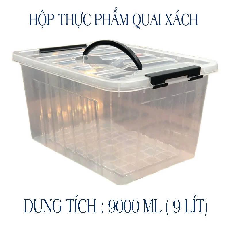  Thùng Nhựa 9000ml  9 lít  Trong Suốt Đựng Đồ Đa Năng có Quai Xách - Kích thước : 31cm-22cm-19cm 