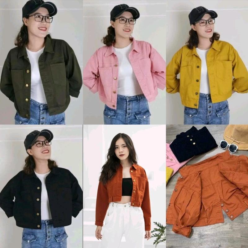 40 58kg Áo khoác kaki nữ form lửng khuy sau 5 màu trơn hot Jacket Women Jacket Women Top Jean Có Cổ Kem Nhung Xanh