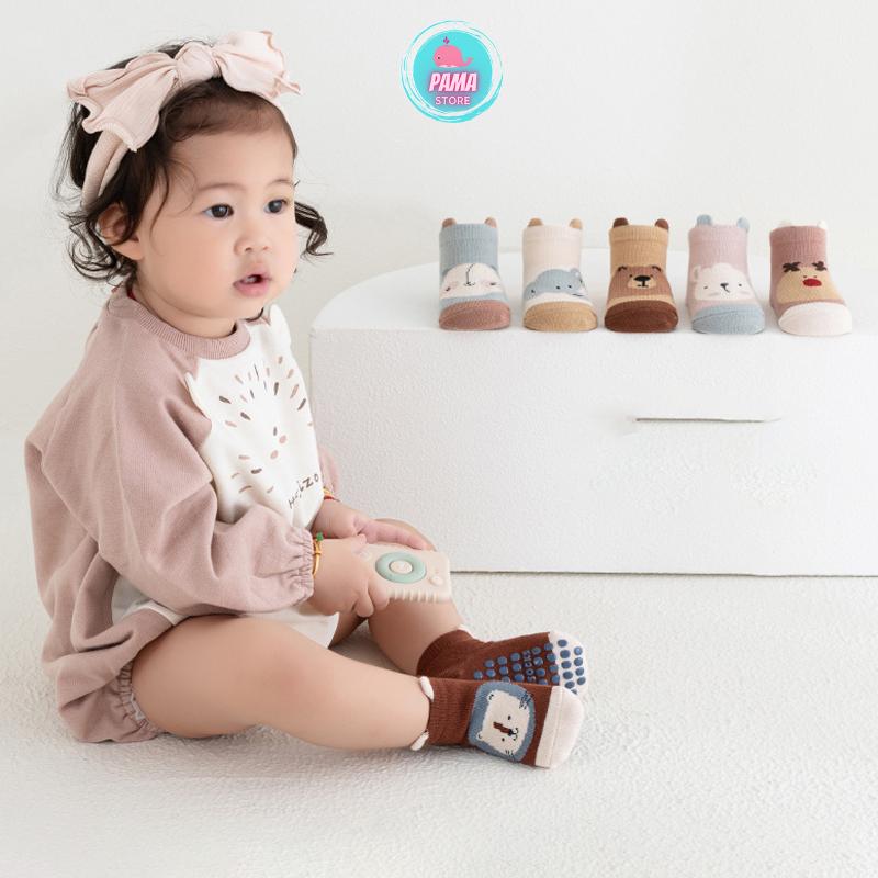 Tất vớ chống trơn trượt cho bé 0-5 tuổi vải cotton tất cổ lửng không bai nhão Pama STORE TV19 3