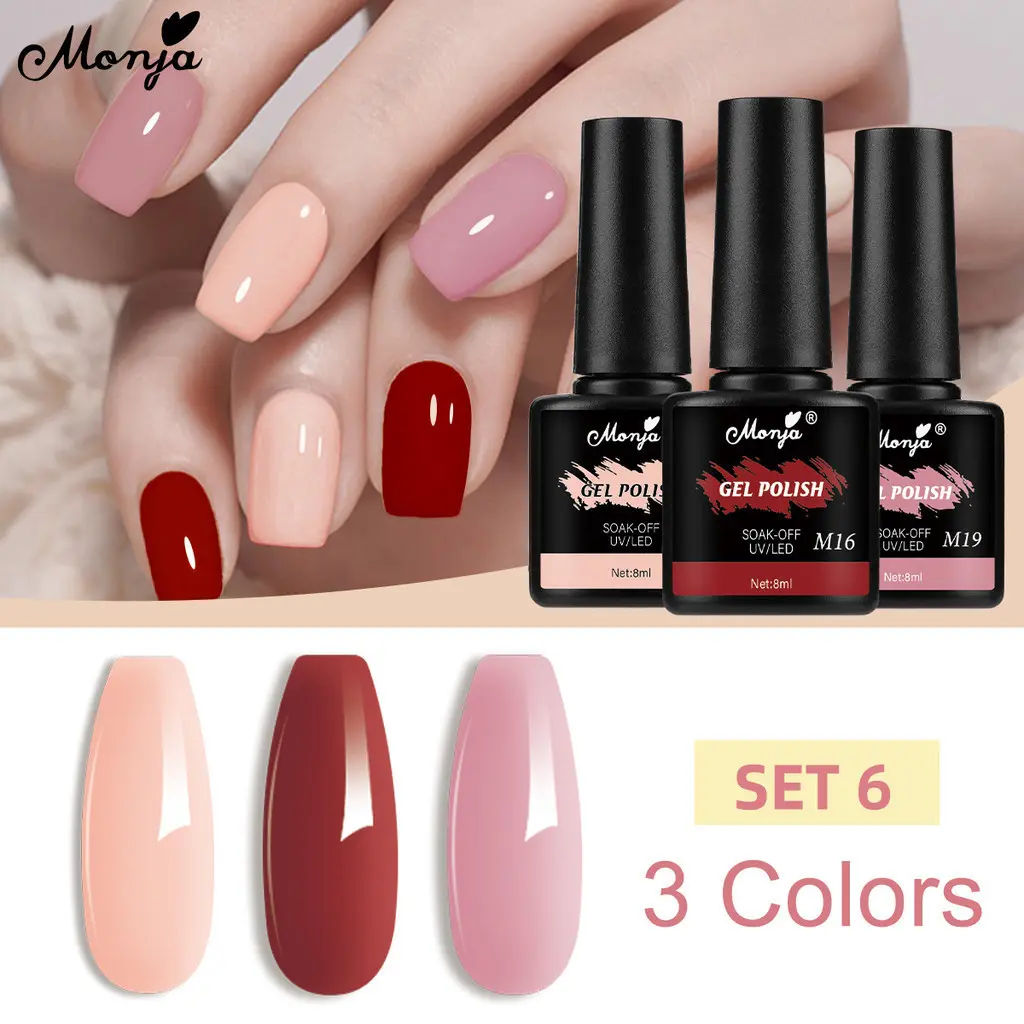 Monja 3pcs/set Nail Gel Polish Shining Glitter Sequins Flash UV Gel Reflective Soak Off  Varnish DIY Solid Colors Nail Art Tools