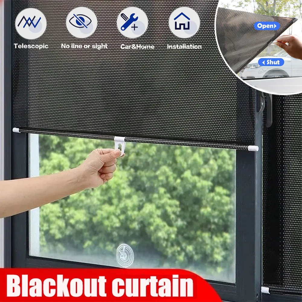 Sunshade Roller Blinds/ Suction Cup Blackout Curtains For Living Room Car Bedroom Kitchen Office /Free-Perforated Window Curtain