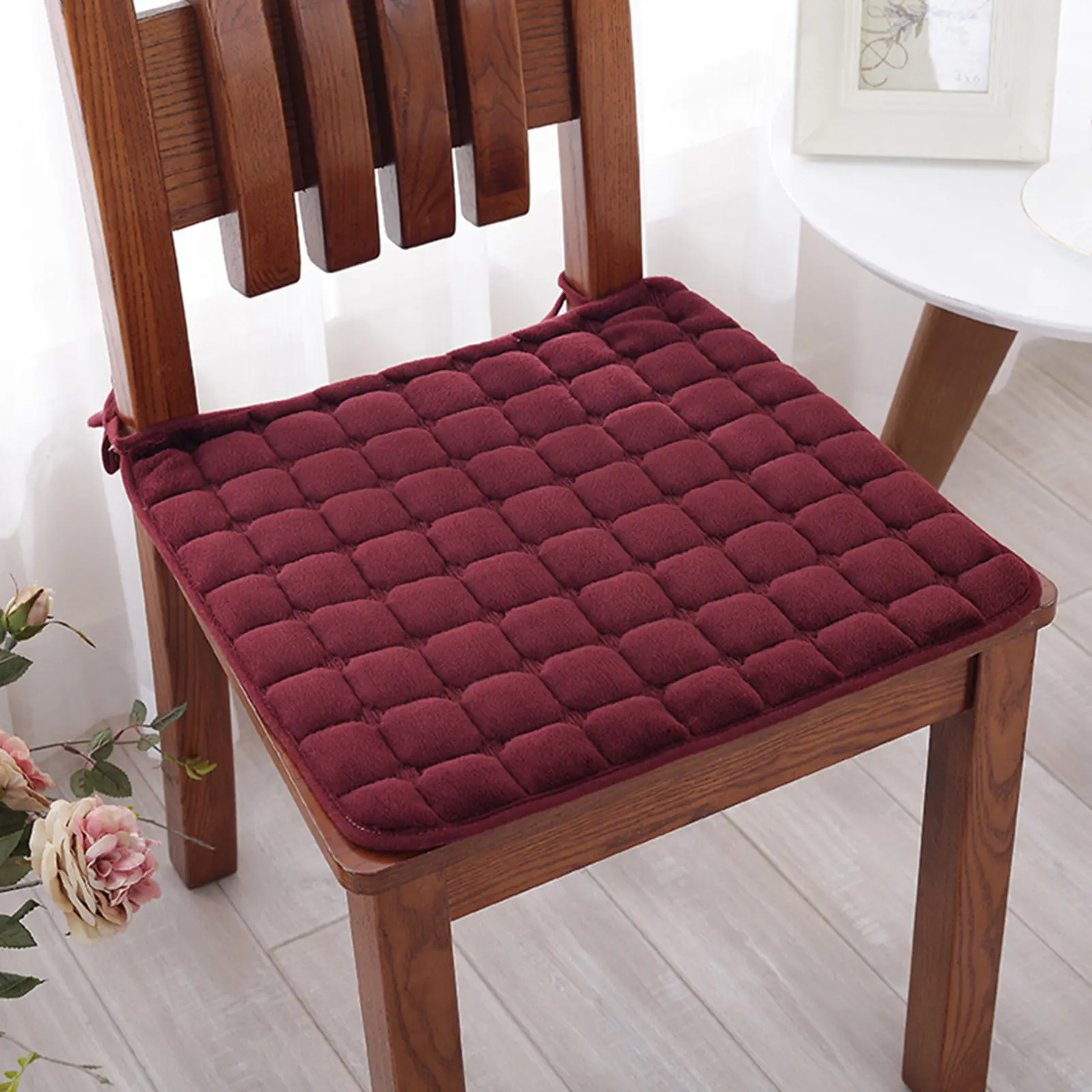 Jnjioufu Seat Cushion Solid Color Tie On Polyester 40cm/45cm Anti Skid Chair Pad for Dining Room