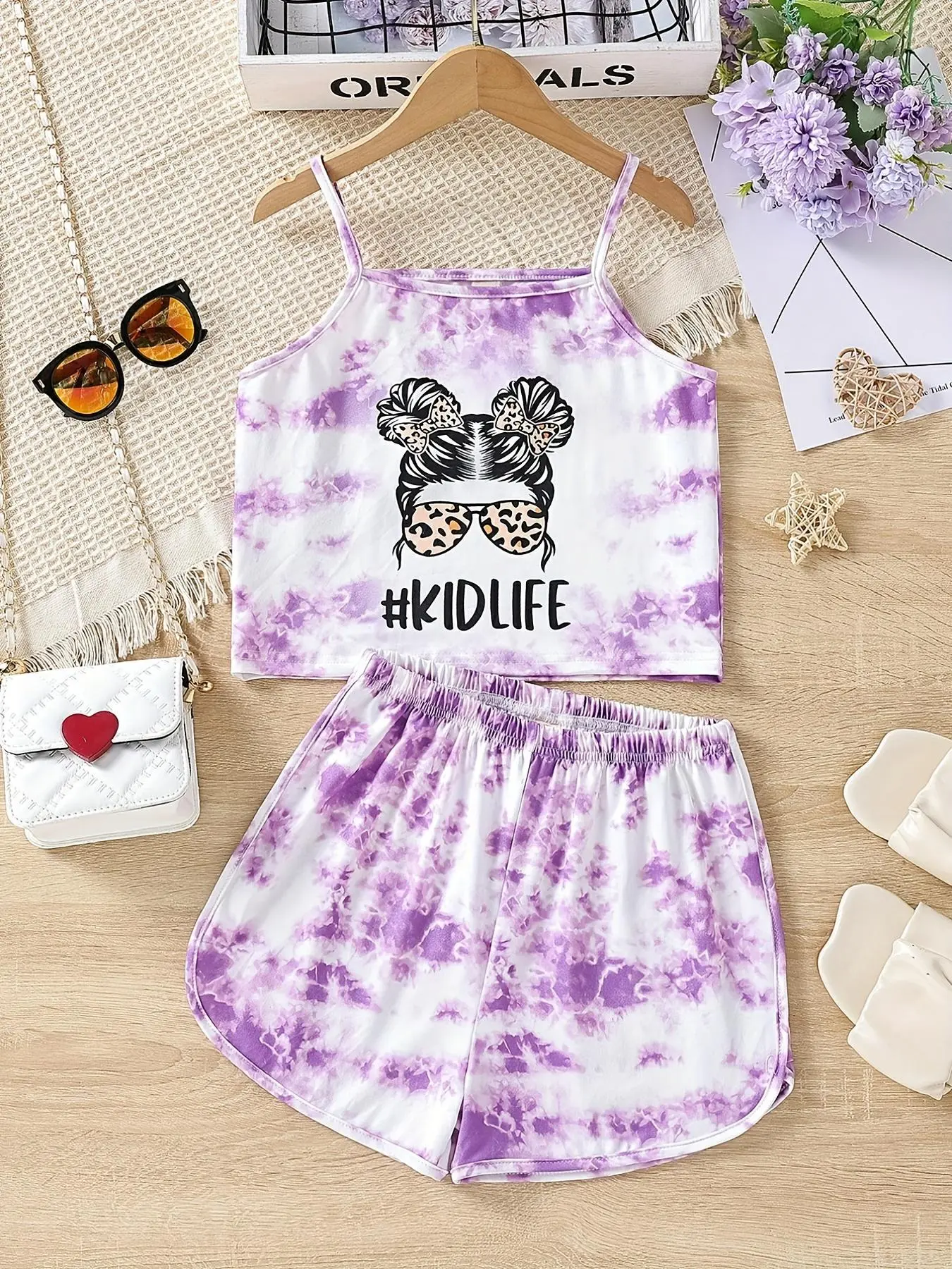 Girl's Colorblock  Cami Top & Shorts Two-piece Set, Casual Fashion Cozy Breathable Two Piece Outfits for Daily Wear, Kids Summer Clothes