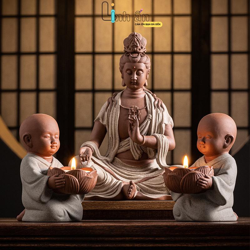 CHÚ TIỂU BÊ NẾN - Tượng Chú Tiểu Bê Nến Cao Cấp Trang Trí Ô Tô Để Bàn , Chú Tiểu mini bê nến LINH ẤN