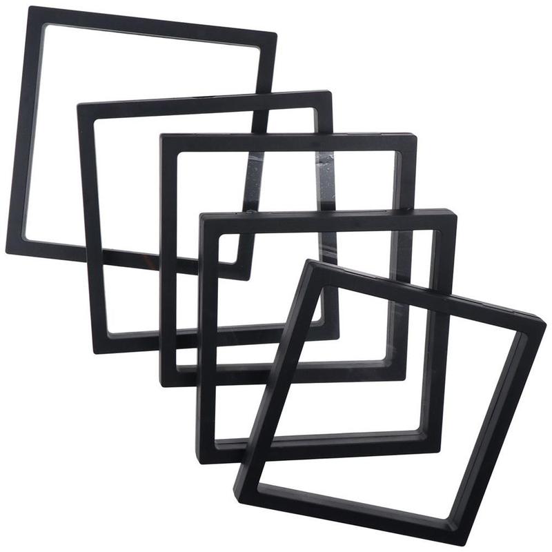 Product Introduction of 5PCS Practical Plastic 3D Floating Display Case 7x7x0.8inch Square Shape Floating Display Frame Fossil Floating Display Frame AA Medallions Decor Light 16