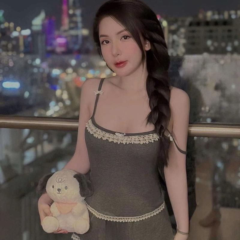 Bigsize [ Bộ ngủ thun 2 dây phối ren 3 nơ thun lụa mềm mịn L1 bigsize 50-90kg Nữ Women Nhung Áo Kem Top Voi đồ