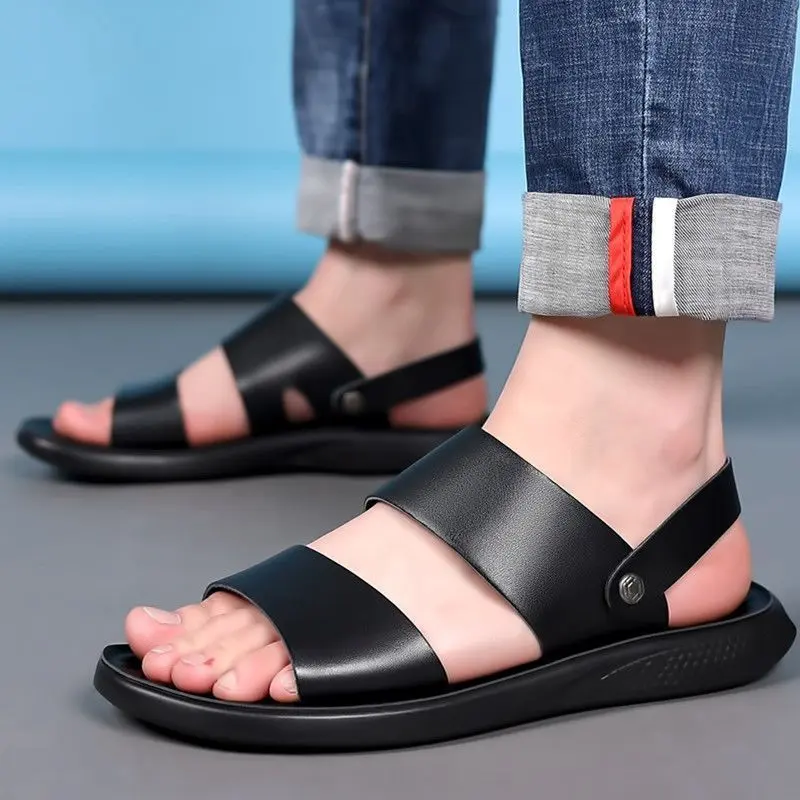 Men's sandals genuine leather 2024 new slippers dual-use non-slip soft bottom all-match casual Cowhide sandals men's fashion