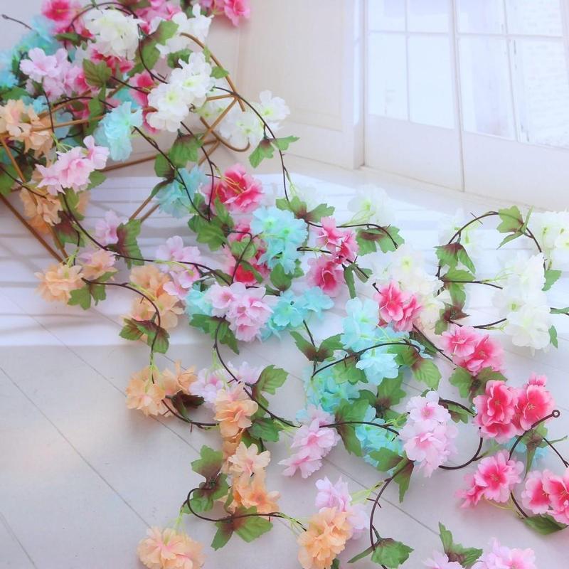 Dây leo hoa anh đào giả 2.2m bằng vải lụa treo tường VI075, trang trí nhà cửa / tiệc cưới