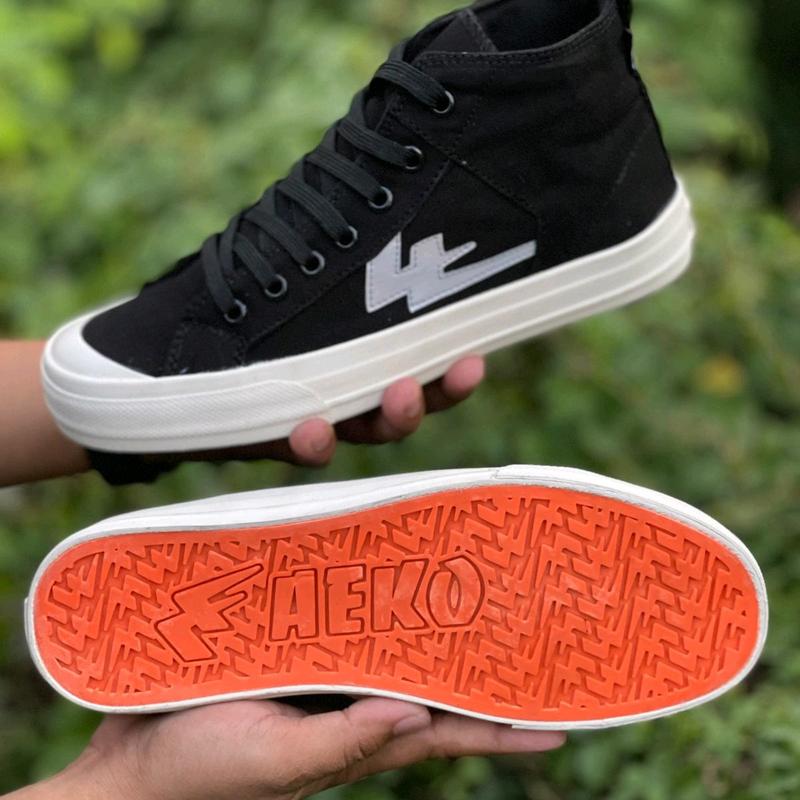 [BISA NYALA] Sepatu Sneakers Aeko High Black Reflective original produk lokal made in Indonesia Canvas Casual 0