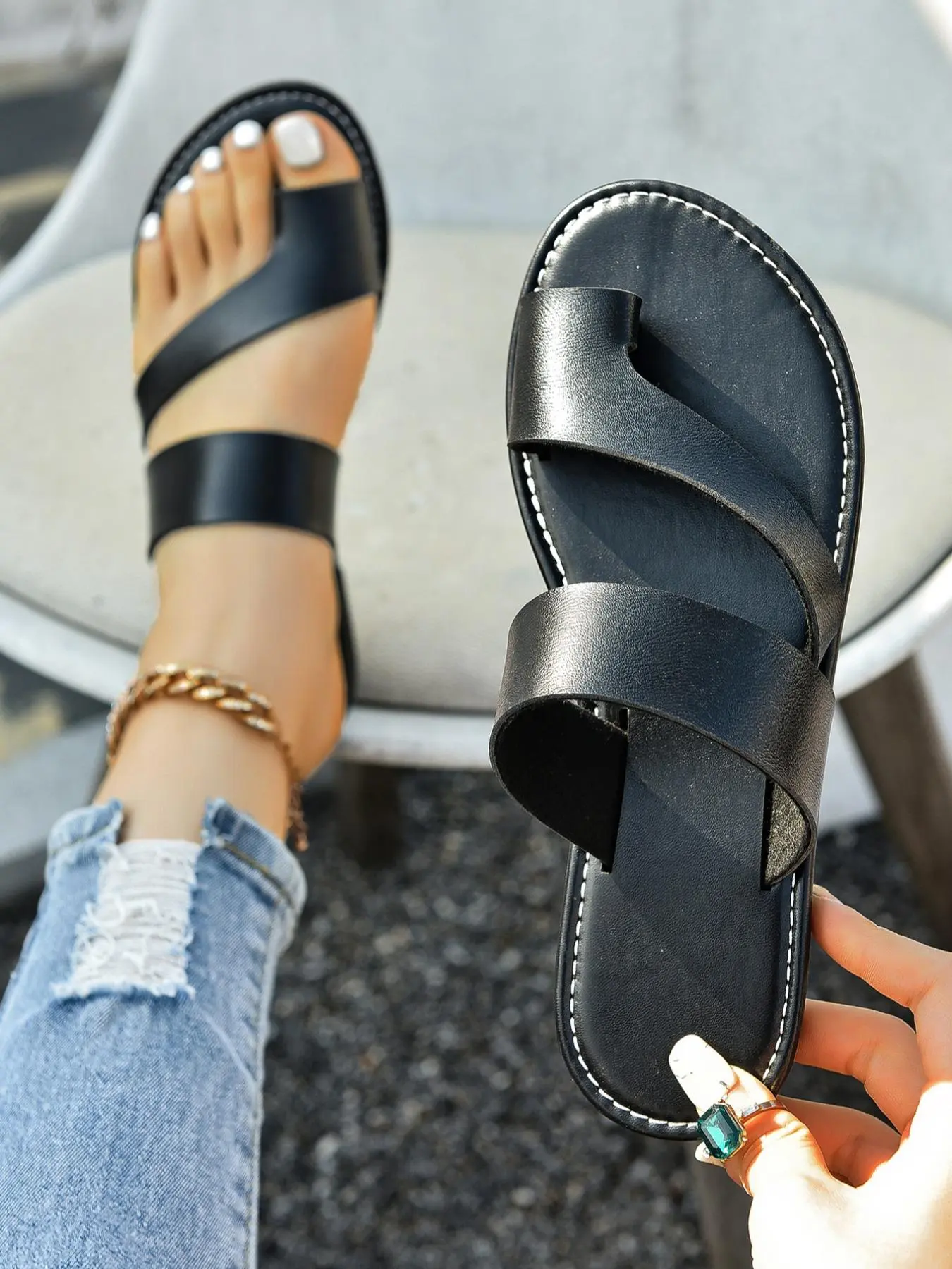 Women's Simple Plain Slip on Flat Sandals, Casual Comfortable Non-slip Slide Sandals for Summer, Fashionable Summer Shoes for Daily Wear