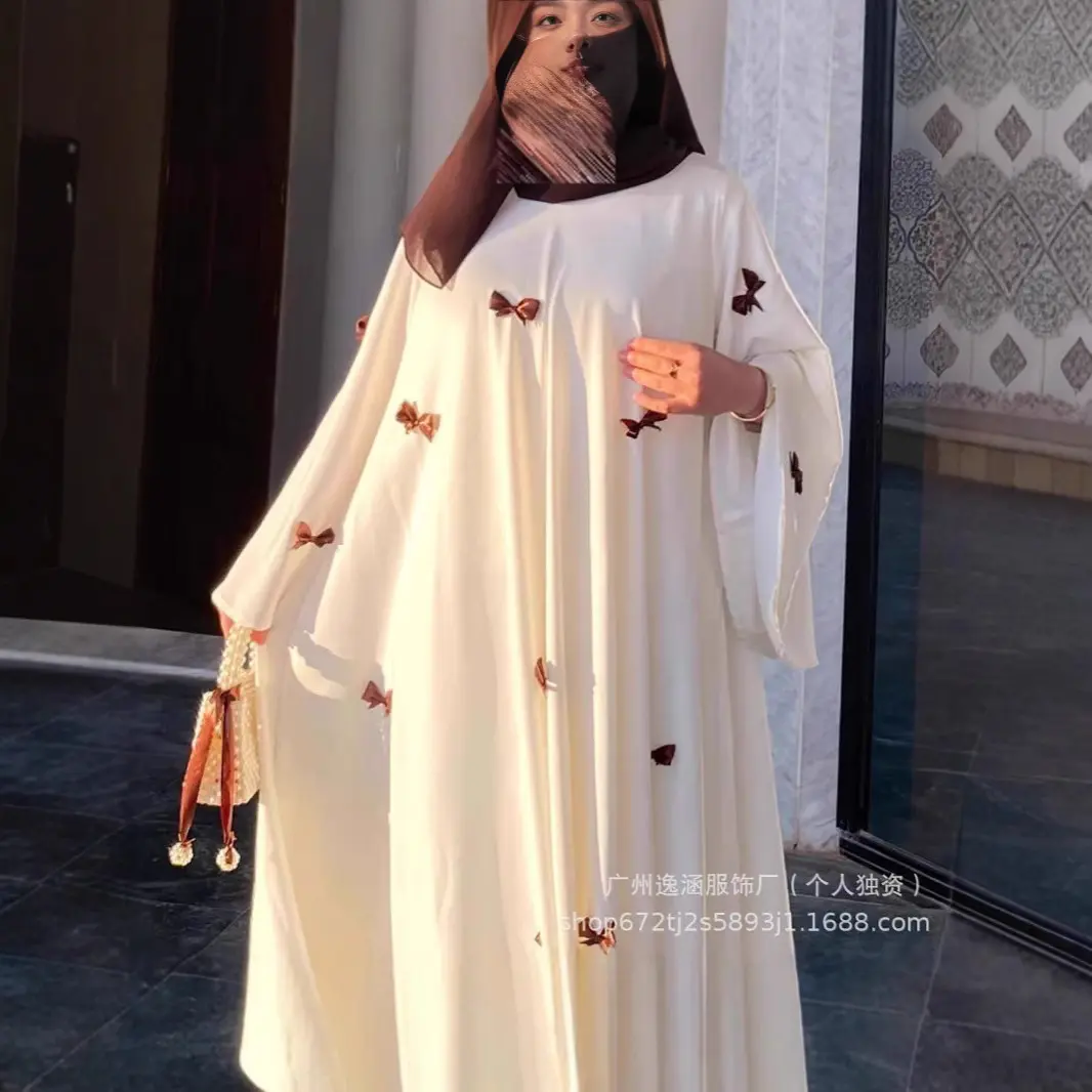 Váy Abaya, Thời Trang Nữ Ả Rập Trung Đông 2025, Phong Cách Dubai, Ngoại Cỡ Mới, Tay Loe, Thiết Kế Thắt Nơ, Áo Choàng Dài
