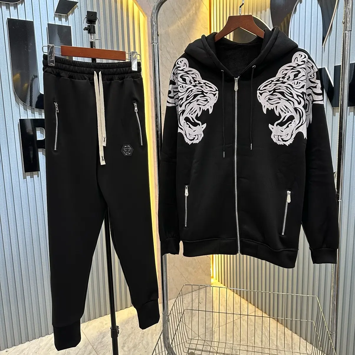 Áo Hổ Trắng phối quần logo kim loại chất nỉ bông Mũ 2 lớp hottrend boy phố