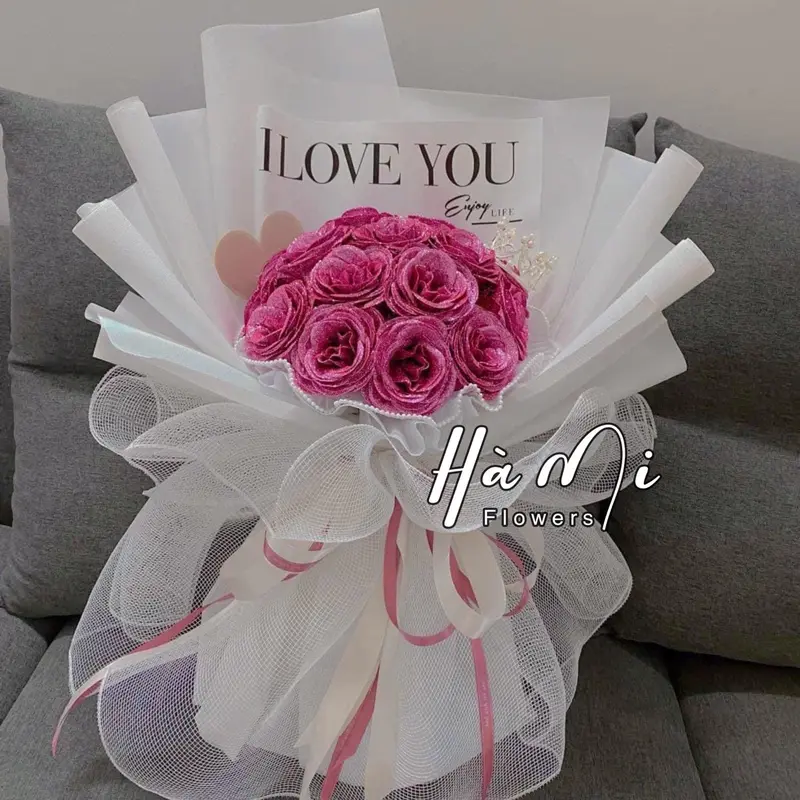 Bó 15 hoa nhũ kim tuyến đỏ/ hồng/Tím - Si Mê Flowers 4