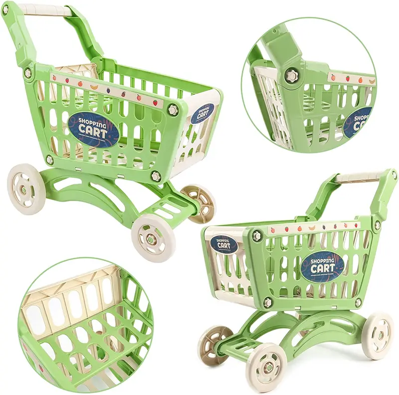 deAO Kids Shopping Cart Toy - Easy Assemble Supermarket Playset with Groceries, POS Machine, Plastic Money & Credit Cards, Educational Role Play for Ages 3+ 3