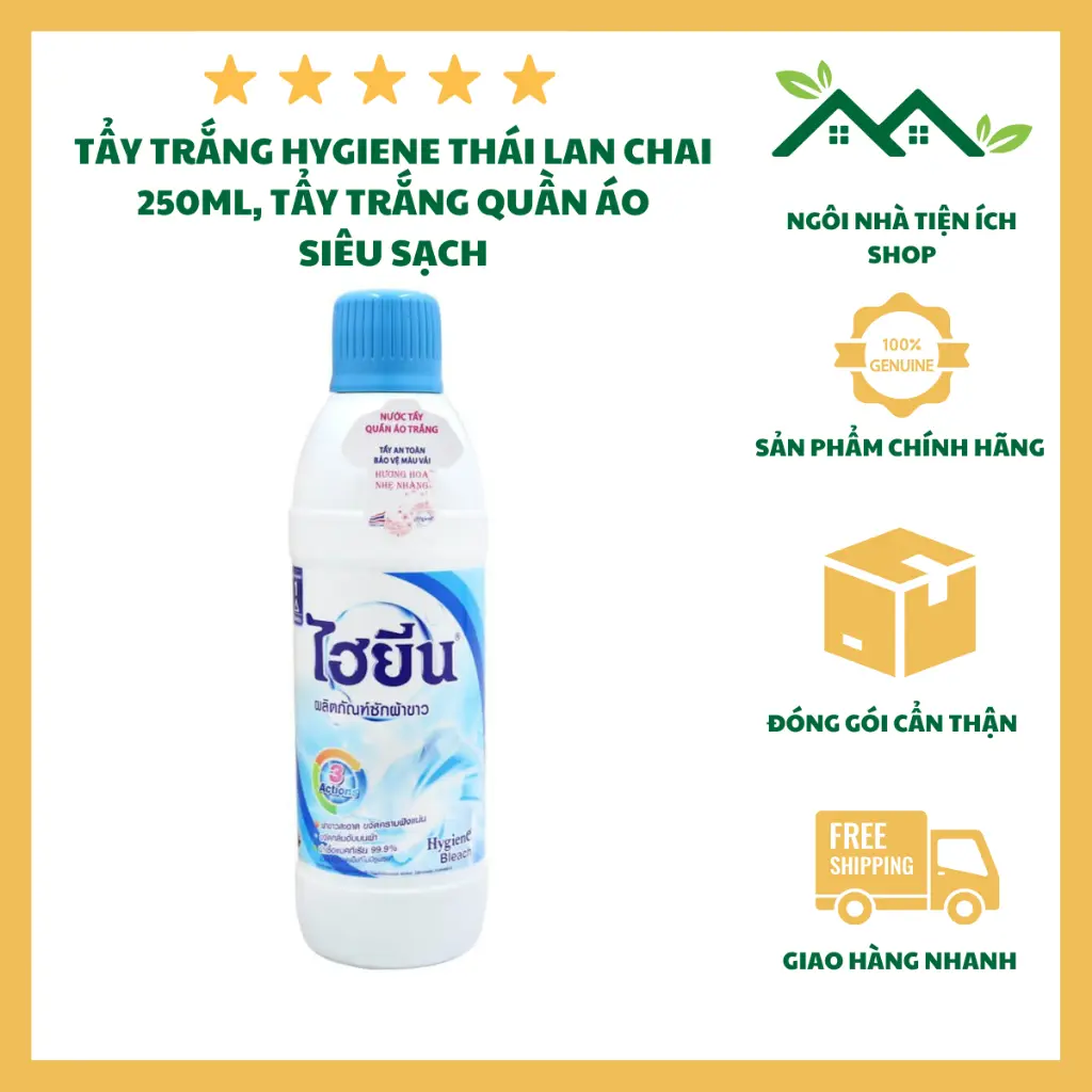 Tẩy Trắng Hygiene Thái Lan Chai 250ml, Tẩy Trắng Quần Áo Siêu Sạch - Ngoinhatienich Làm Sạch