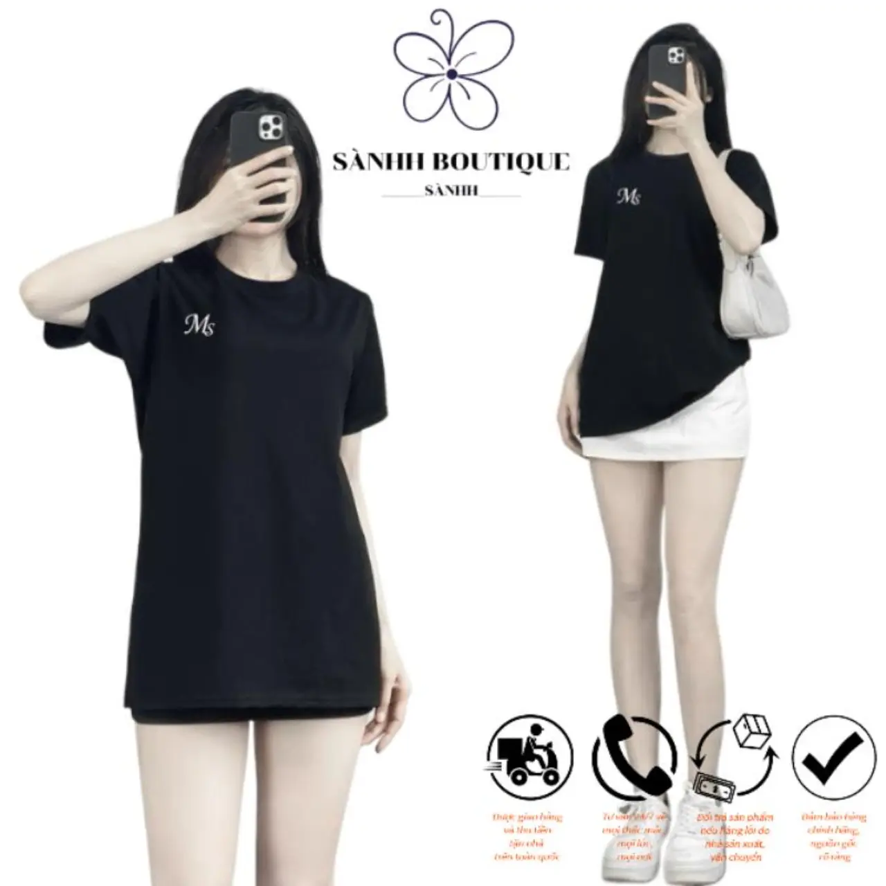 Áo Phông Cộc Tay Dáng Rộng Thêu Chữ MS, Chất Liệu Cotton- Dáng Giấu Quần- Mã 384