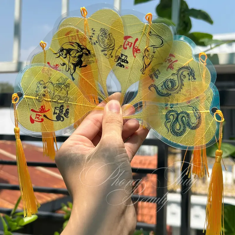 Lá Bồ Đề Chữ Thư Pháp 12 Con Giáp Theo Tuổi, Trang Trí Ốp Lưng, Bỏ Ví/Bóp, Treo Xe,Decor,... 2