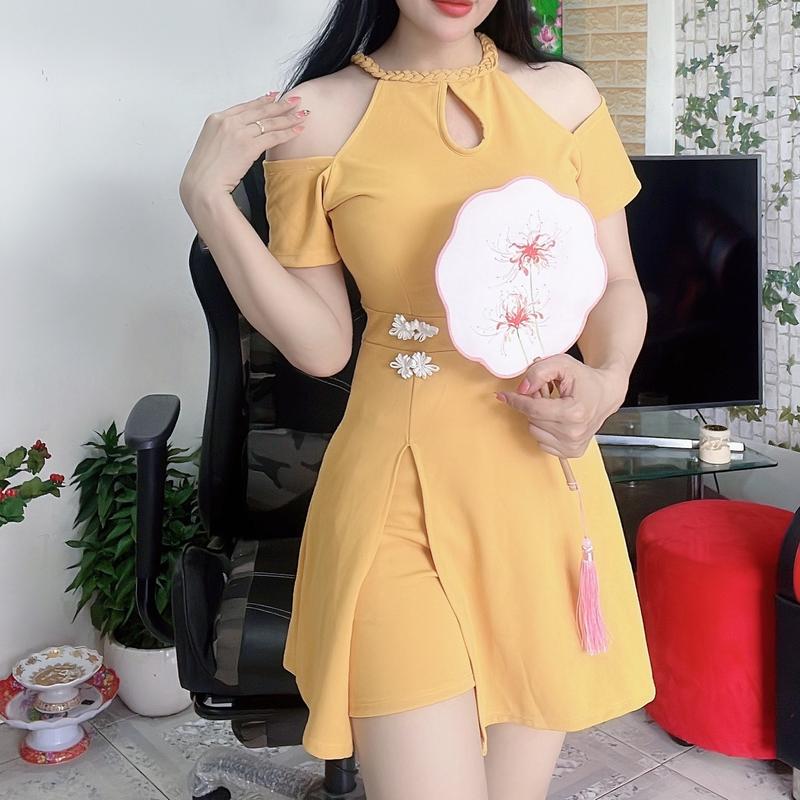 SÉT ĐẦM KÈM QUẦN XINH XẮN.AC55 Nữ Women Thun Áo Kem Cotton Top Voi Nhung 3