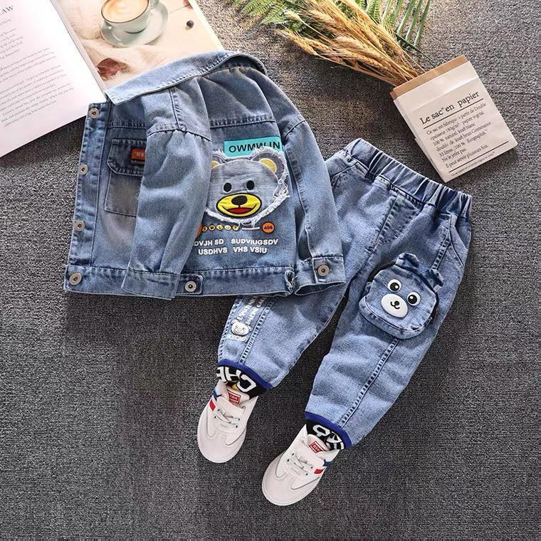 Bộ Bò đập Gấu nổi cho bé mặc phong cách bốn mùa chất mềm co giãn đủ cỡ từ 9kg - 32kg Jean có thể giặt máy 5-6 năm bộ vét & bộ đồ tết 2k14 quan bo chobe