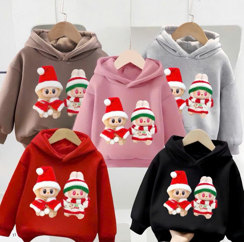 Áo nỉ hoodie bé trai, bé gái hình LABUBU giáng sinh dễ thương, mũ 2 lớp chất nỉ bông mềm mịn cho bé 6-30kg