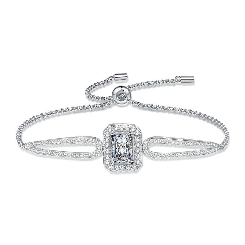925 Sterling Silver Bracelet Female Bracelet Female Small Sugar Cube High-Grade Adjustable Bracelet 1 Karat Moissanite Bracelet Female 4
