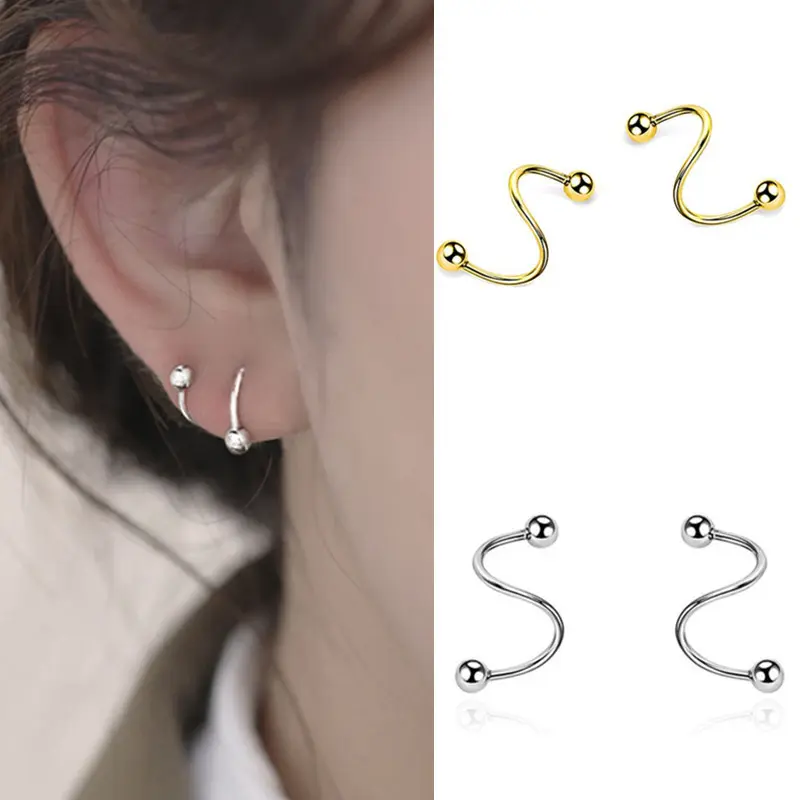 【Sktlz Barang akan dikirim dalam 24 jam】Anting musim semi sederhana wanita Retro Hong Kong Style ceruk pribadi anting spiral lapisan ganda anting 0
