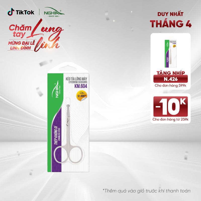 Kéo Cắt Tỉa Lông Mũi Đầu Tròn Thép Không Gỉ KỀM NGHĨA KM.604