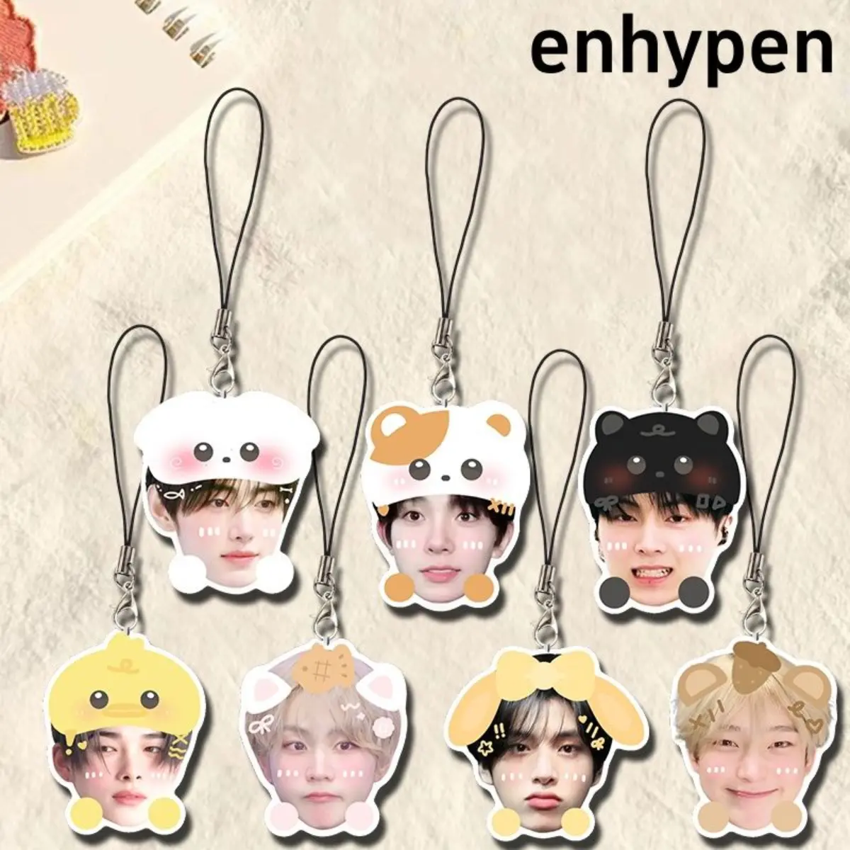 ENHYPEN Pesona Telefon & Loket Beg, Keychain Charms Acrylic Premium, Pu Cheng Training Support  Aksesori