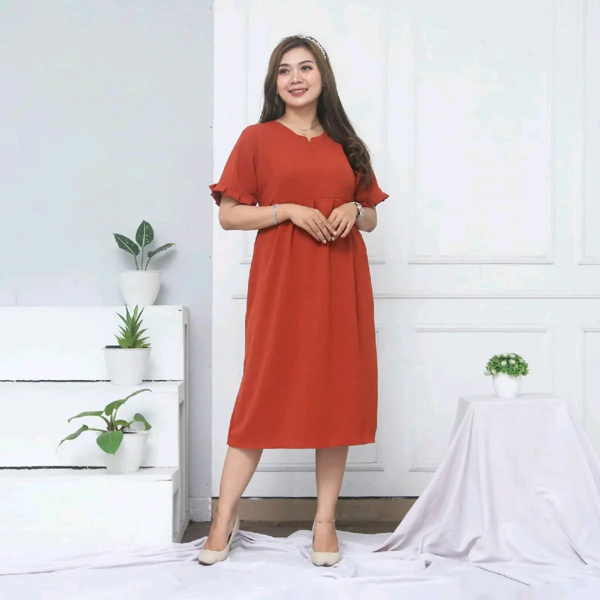 Qirani Dress Crinkle Airflow Polos Busui Nyaman Rempel Casual Samping Remaja Kain Variasi Midi adem/lembut gaun tidur Katun Daster Bumil Rayon Pendek Santai