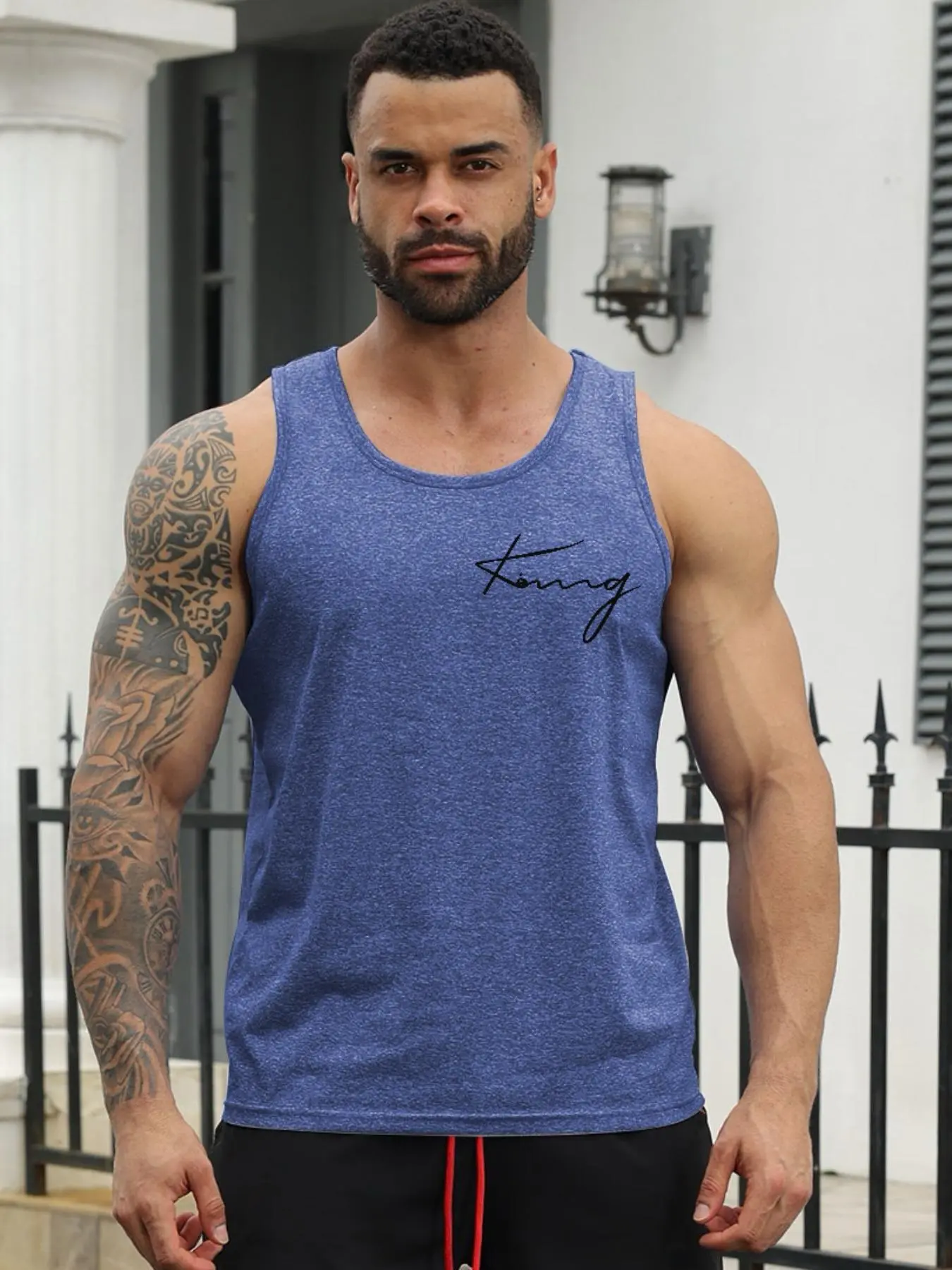 Men's Letter Print Tank Top, Casual Breathable Sleeveless Top for Summer, Fashion Men's Clothes for Daily Wear, Socks