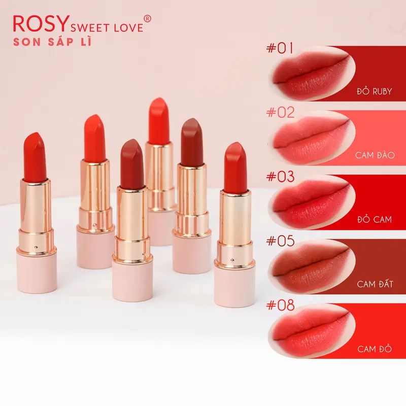 [TẶNG CỌ + GƯƠNG] COMBO 1 son sáp và 1 son kem lì Rosy Sweet Love - Lên màu chuẩn, dưỡng mềm môi Cosmetic Mỹ Phẩm Son Môi Trang Điểm 1