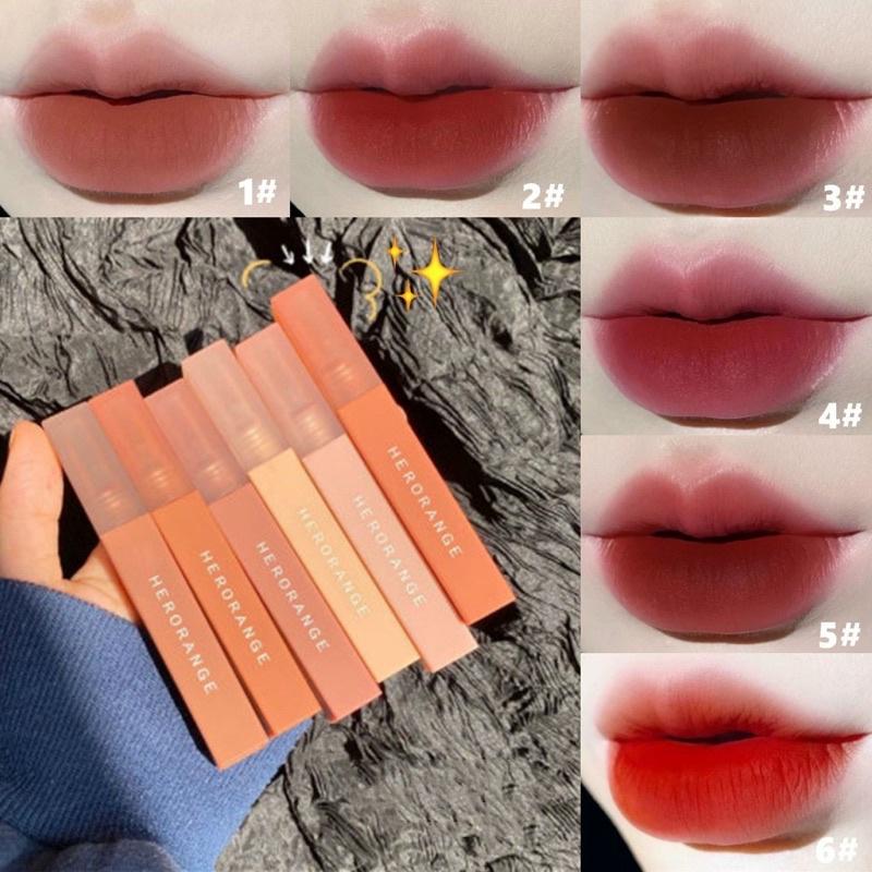 Son kem lì HERORANGE chính hãng nội địa trung vỏ cam vuông lên màu cực đẹp Women Mỹ Phẩm Son Môi Trang Điểm Cosmetic