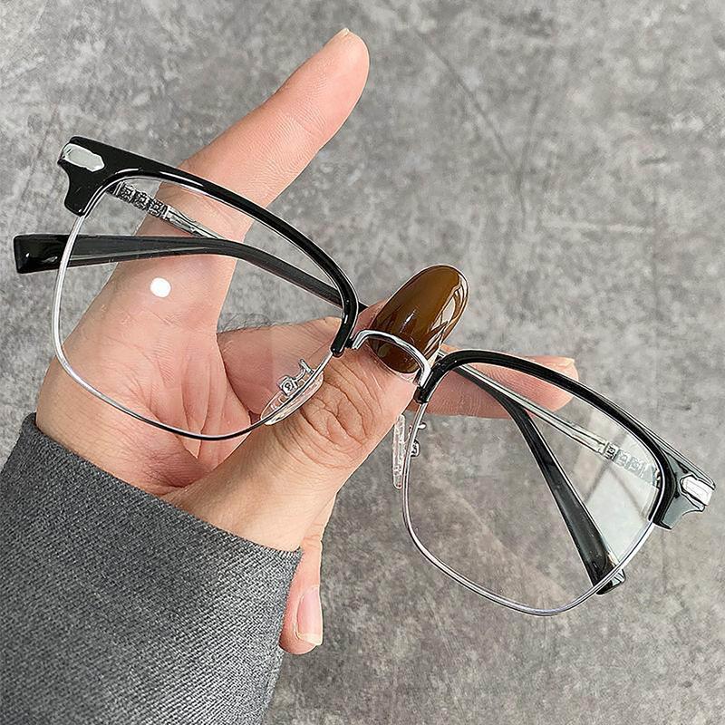Kính clubmaster phong cách Hàn Quốc 0-4 độ cận nửa gọng nam nữ đeo đều hợp dẹp và cứng cáp chất liệu hợp kim cao cấp chữ nhật bo góc tròn.