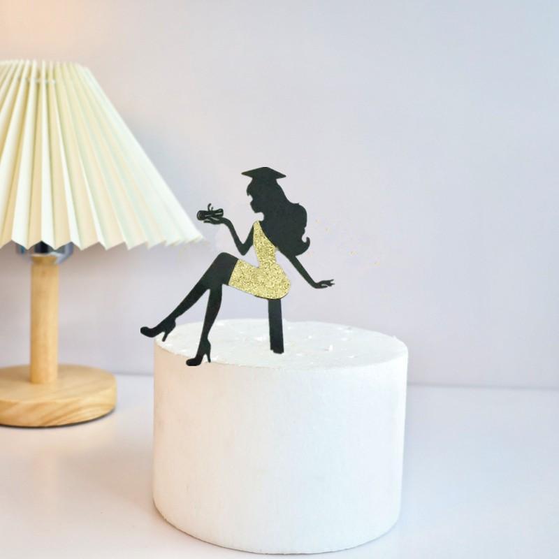 Glitter High Heel Girl Graduation Cake Topper With Grad Cap, 1 Count Graduation Themed Cake Decoration For Ladies, Decoration Supplies For Graduation Party 3