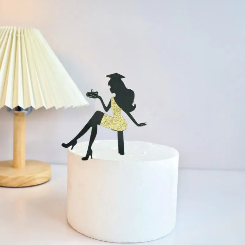 Glitter High Heel Girl Graduation Cake Topper With Grad Cap, 1 Count Graduation Themed Cake Decoration For Ladies, Decoration Supplies For Graduation Party 3