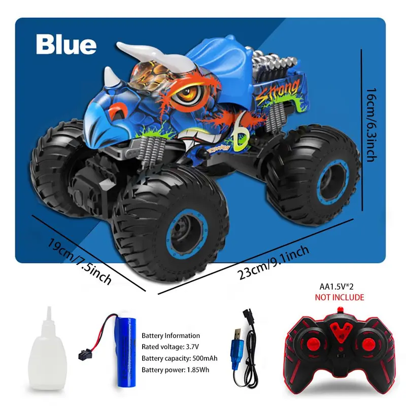 Remote Control Monster Truck, 1 Set 360 Degree Stunt Function Off Road Triangle Dragon Monster Truck Toy with Light & Music & Spray, RC Car Toy for Teenagers 1