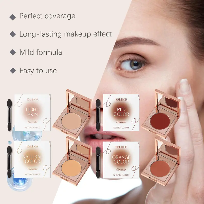 Long Lasting Concealer Set, 4 Counts/set Lightweight Concealer, Natural Concealer, Makeup Accessories, Cosmetic Product for Women & Girls, Foundation 8