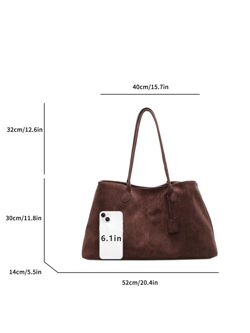 Product Introduction of Women's Solid Color Shoulder Bag, Fashionable Temperament Large Capacity Tote Bag, Simple Retro Style Shoulder Bag for Work, School, Daily Commuting 1