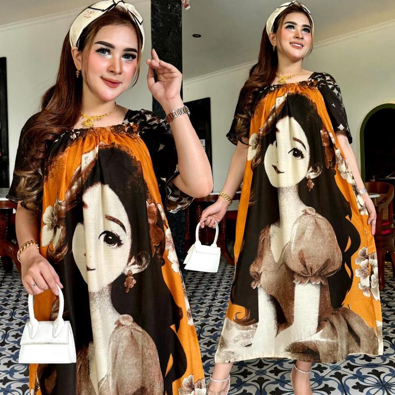 DASTER FUJI TERBARU 2024/DASTER FUJI KAMILA/DRESS IBU MUDA KEKINIAN/DASTER TERLARIS/DASTER JUMBO Rayon Motif Pendek Karet Busui 6