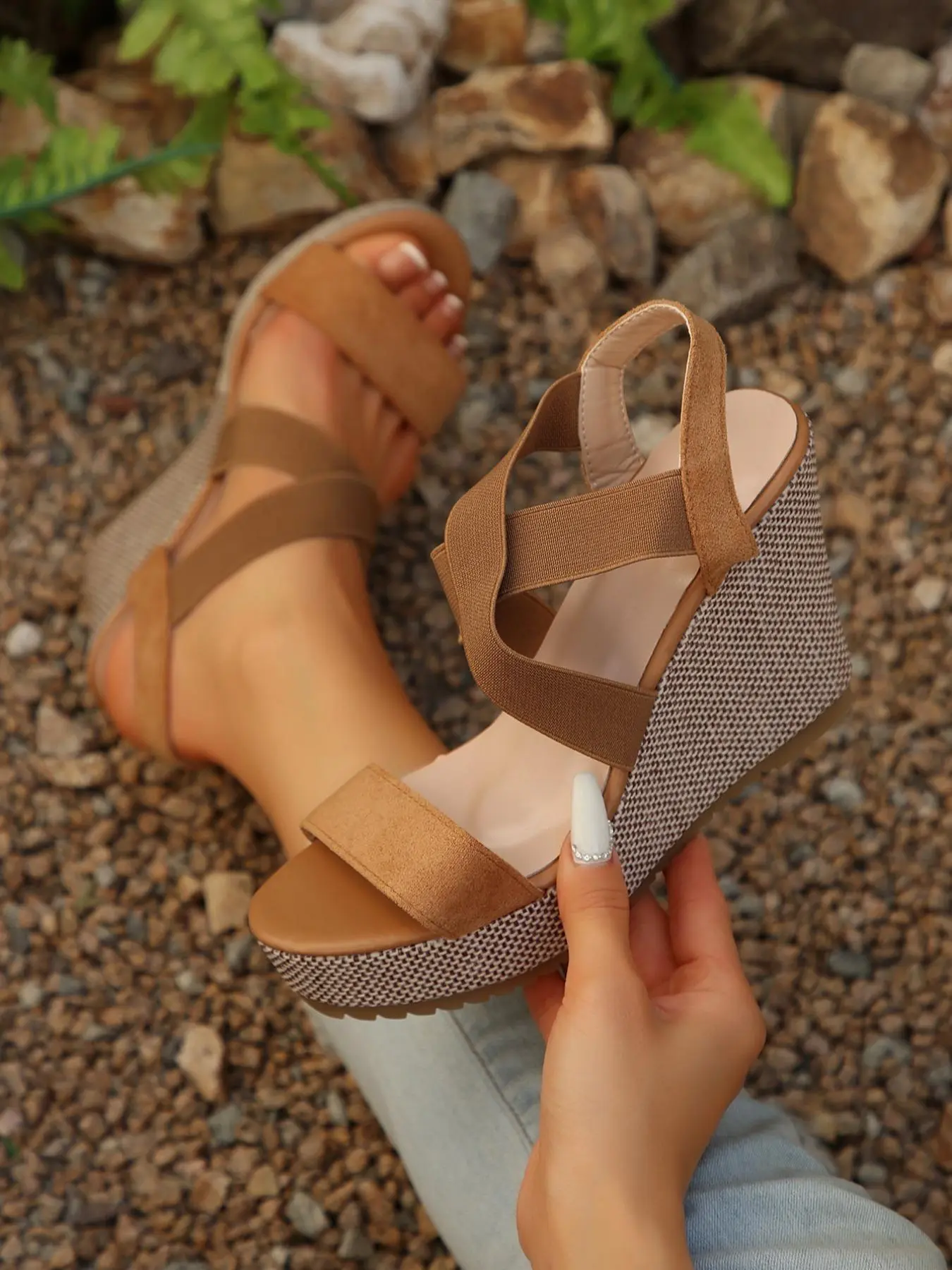 Women's Fashionable Plain Color Wedge Sandals, Casual Versatile Platform Sandals for Summer, Lightweight Breathable Comfortable Shoes for Daily Wear, Girl