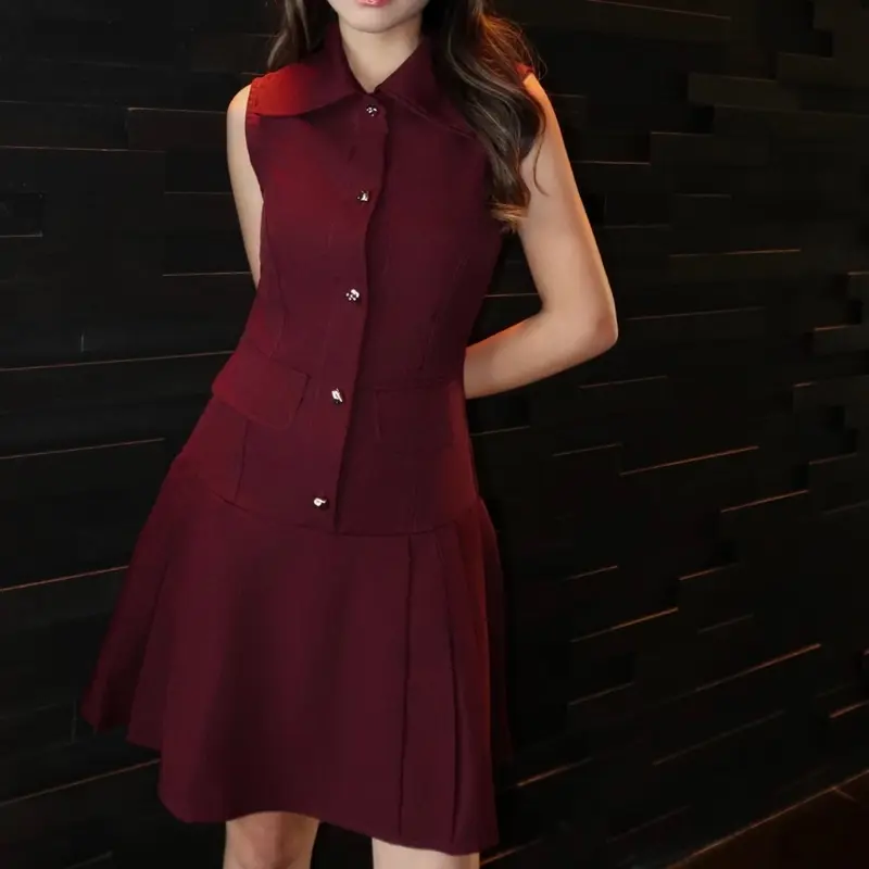 Bearnice - Sadie Collared Mini Dress, Pleated dress with unique button details, Sleeveless dress, Dress pendek wanita, Elegant dress 1