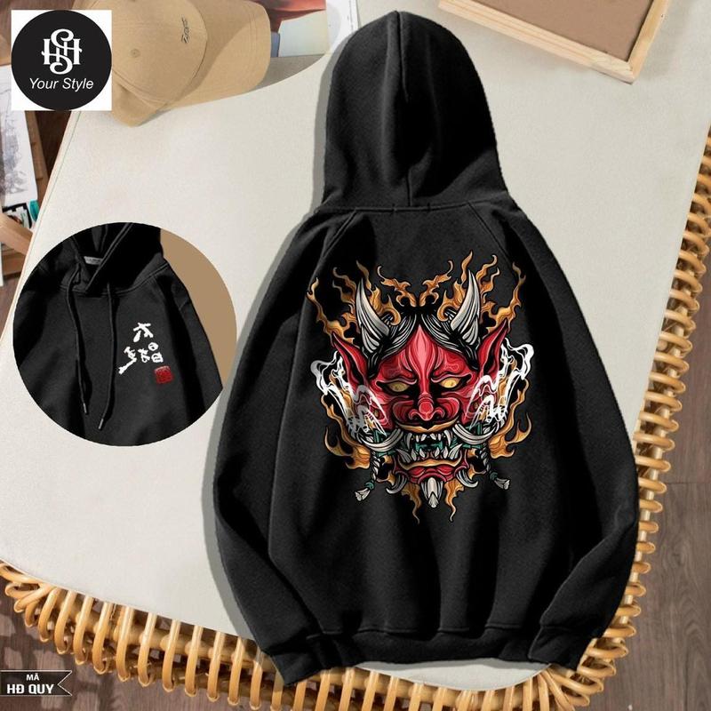 ÁO HOODIE UNSEX NAM NỮ mặt quỷ đỏ lửa cam hoodie