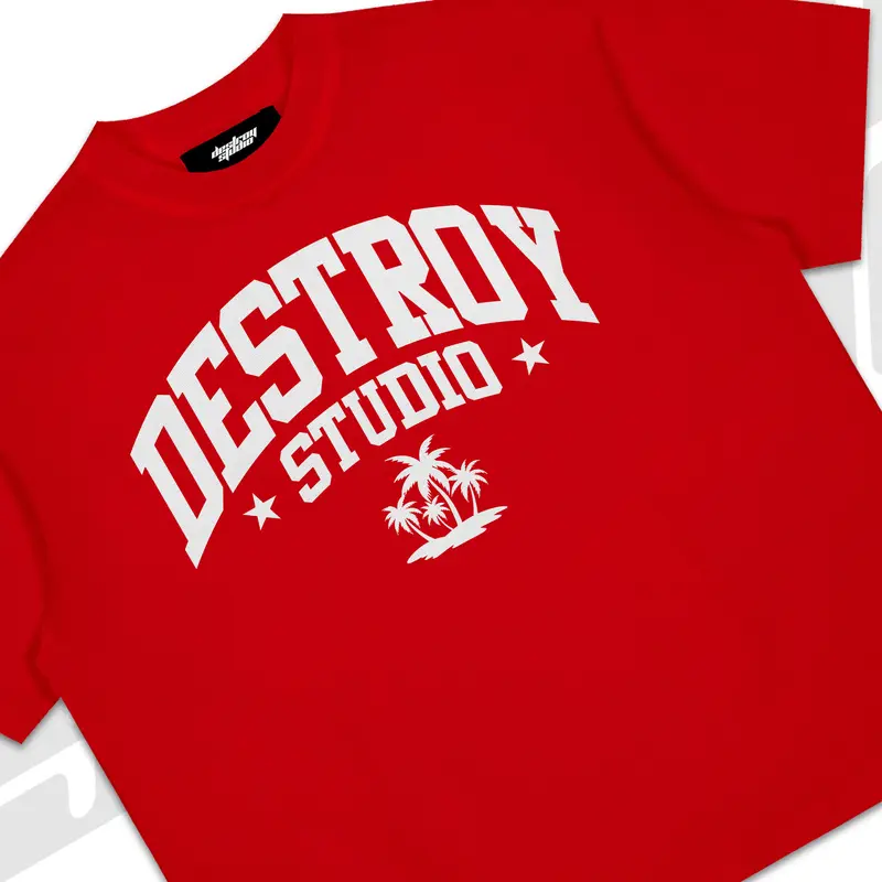 Áo thun BOXY DESTROY STUDIO TREE COCONUT RED T-SHIRT - BOXY Cotton - Destroy Studio Nam Unisex Menswear Cổ Tròn áo  thun 3
