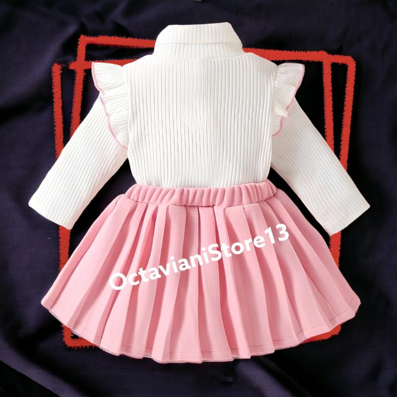 Dress Knits Anak Perempuan usia 1-6 Tahun variasi salur pita Lengan panjang Anak-Anak Gaun setelan 2