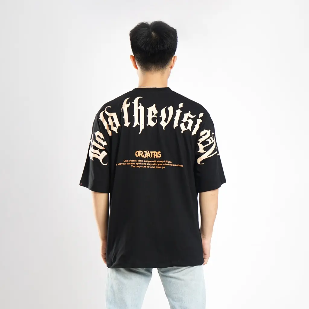 Orijiattires Kaos Oversize Pria Wanita Sablon Plastisol Orange Cotton Combad Hitam M L XL (WD023VZ)