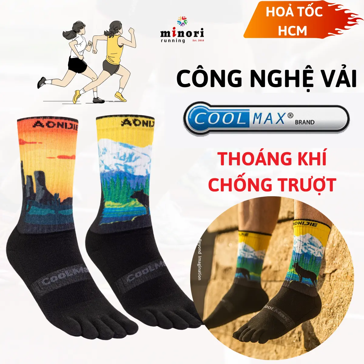 Vớ thể thao Xỏ Ngón Aonijie E4843 Cổ CaoCoolmax ThoángKhí Mềm Mại Nén Đàn Hồi Thể Thao Chuyên Nghiệp Sport