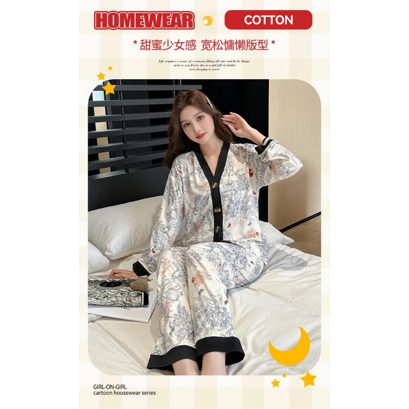 MELAR Piyama Jumbo Piyama Wanita Lengan Panjang Celana Panjang 4XL-6XL XXXXXXL Pajamas Elegan 4